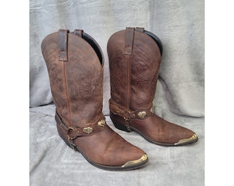 Masterson Boot Co Vtg Western Harness Boots Coastal Cowgirl 8M Brown Ranchcore