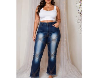 Vtg Route 66 Festival Western Bootcut Jeans Boho Biker Size 24W Frayed Hem 42x30