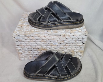 Dr Martens Vtg Y2K Grunge Criss Cross Chunky Sandals Black Leather Slides Size 6