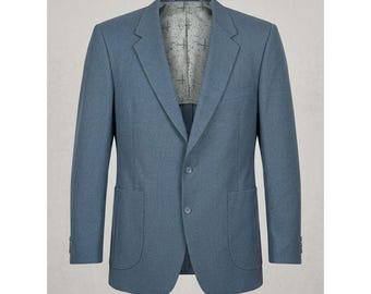 Vtg 70s Johnny Carson Blue Career Blazer Office Sport Coat Union Made Size 44L