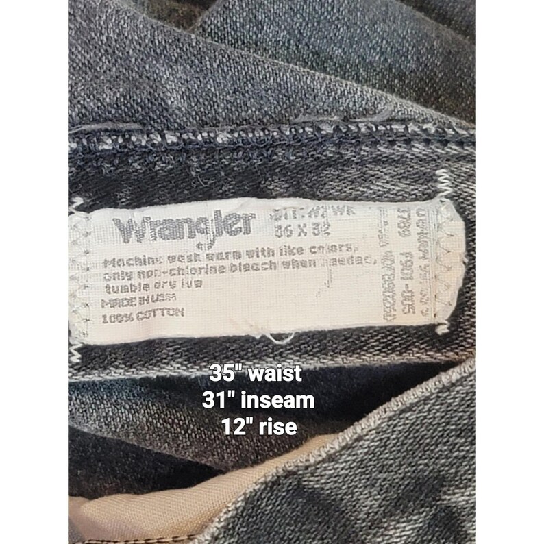 Jeans Wrangler vintage anni '80, stile western bikercore, denim nero slavato, taglia 36 (35x31). immagine 4