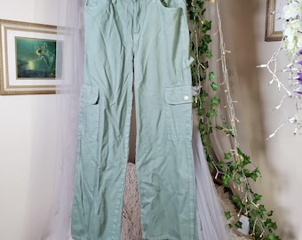 Jeans cargo a gamba larga Pimkie in denim Y2K, vita 30", colore verde kaki, stile vintage anni '90 Y2K
