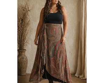 Vtg Lauren Ralph Lauren Silk Paisley Bohemian Midi Skirt Chiffon Size 20W Velvet