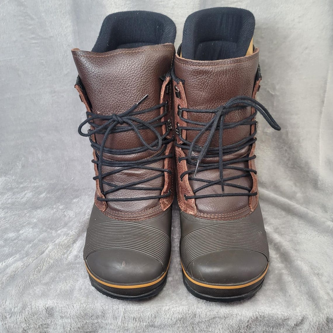 Burton Comp Vintage Snowboard Boots Mens 12 Brown Leather Rubber Duck Boots, foto 3 di 5