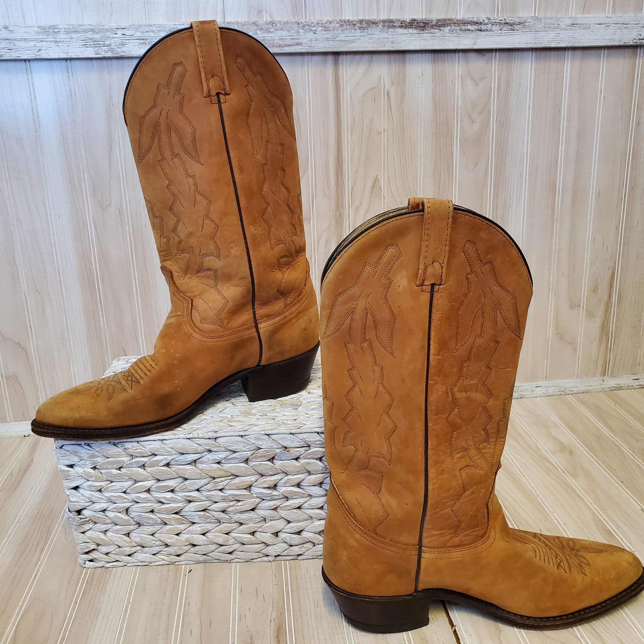 VTG Dan Post Marlboro Cowboy Boots P2551 Mens Size 9.5 E Tan 
