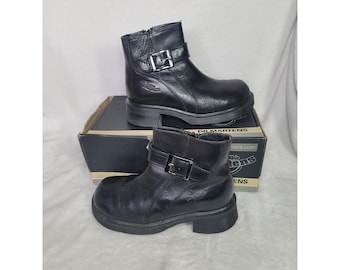 Vtg Dr Martens Grunge Boots Biker Goth Y2K Black Festival Chunky Buckle Size 7