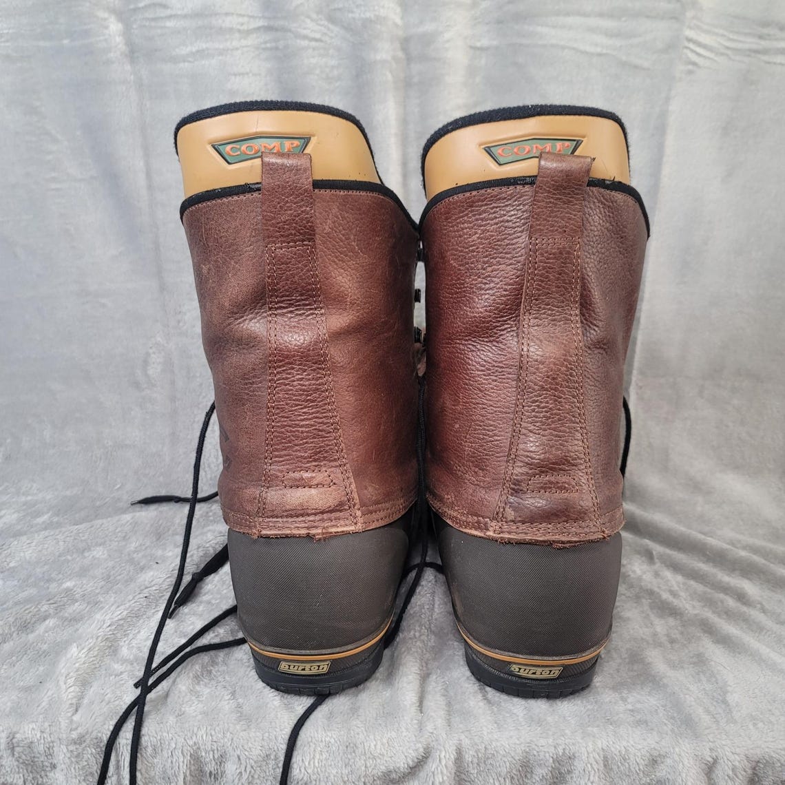 Burton Comp Vintage Snowboard Boots Mens 12 Brown Leather Rubber Duck Boots, foto 4 di 5