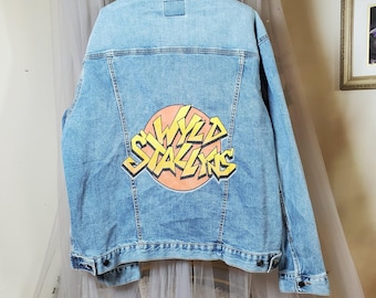 Giacca in jeans con grafica Wyld Stallyns, modello "Excellent Adventure" di Bill & Ted in denim vintage