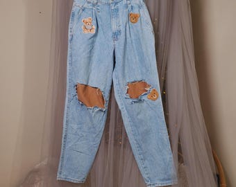 Jeansy Vintage Chic Barrel Lantern z zabawnymi misiami w stylu Teddy Bears w rozmiarze 28x27