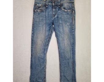 Rock Revival Y2K Distressed James Jeans Blue Denim James Straight 36x31 Talla 34