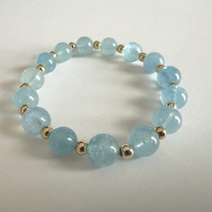 Seaglass Natural Aquamarine & Gold Beaded Bracelet by Hope and Raye