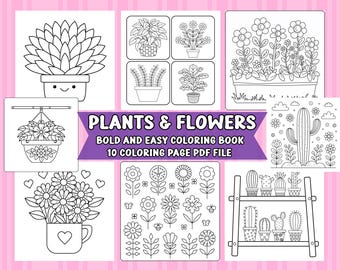10 Seiten (2/4) - Pflanzen und Blumen zum Ausmalen. Naturbezogene Designs, gemütliche Ausmalbilder für Erwachsene und Kinder.