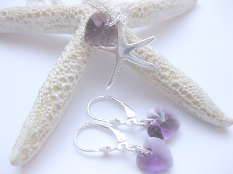 Handmade Custom Jewelry Birthstone necklace Set of 3 Birthstone jewelry Wedding Earrings necklace Starfish Jewelry