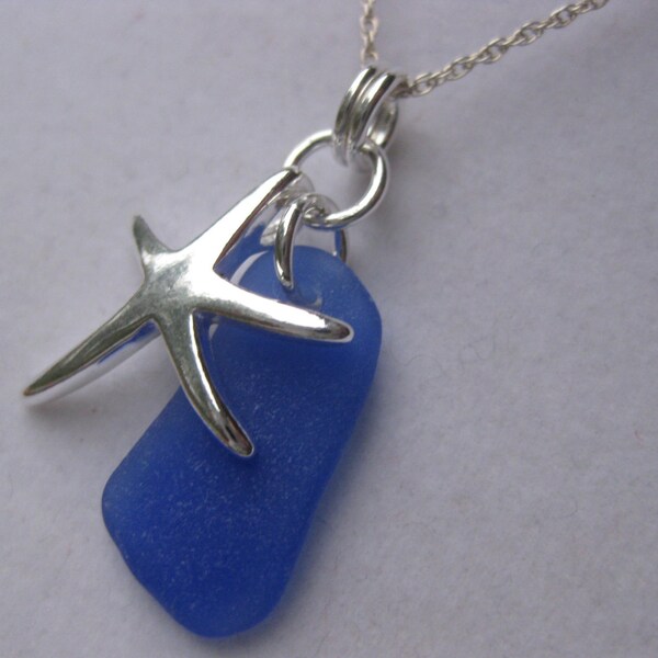 Sea glass necklace - sterling silver seaglass jewelry Starfish Seaglass sterling beach Glass necklace Beach Glass Jewelry