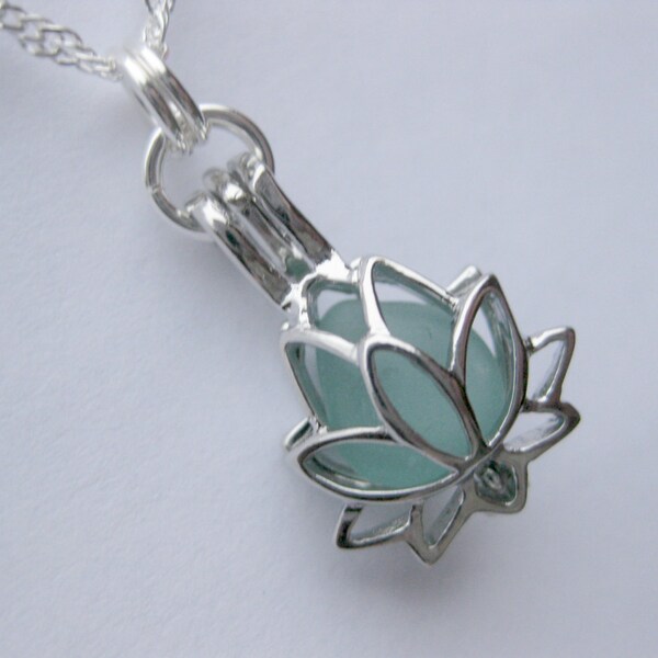 Seaglass Pendant -  Lotus Sea Glass pendant Flower Pendant Sea Glass Jewelry Beach Glass Jewelry Handmade, Custom Jewelry