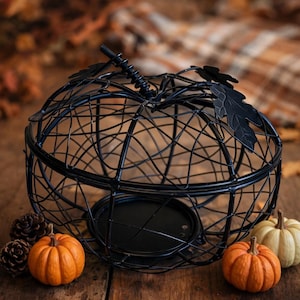 Bougeoir citrouille en métal noir