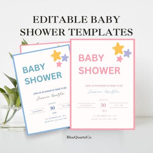 Editable Boy & Girl Baby Shower Invitation | Minimalist Custom Blue and Pink Templates, 5x7in, A5 148x210mm | Editable Ceremony invite.