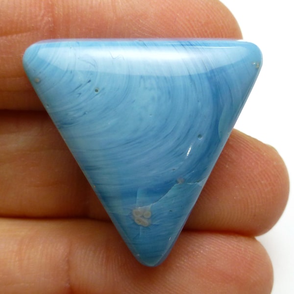 29.94 Carats Swedish Blue Cabochon Handmade Lisajoy Sachs Triangle Robin's Egg Turquoise Aqu Iron Ore Slag Glass Opaque Translucent Veining