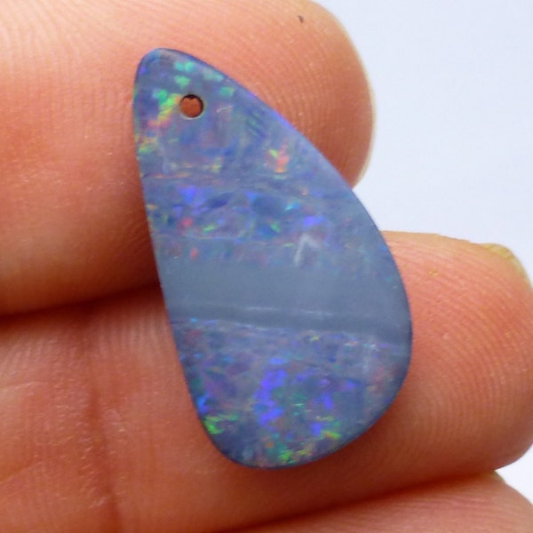 Blue Opal Bead Beautiful Australian Doublet Australia Coober Pedy Freeform Designer Handmade Pendant Rainbow Blue Green Front Drilled Focal