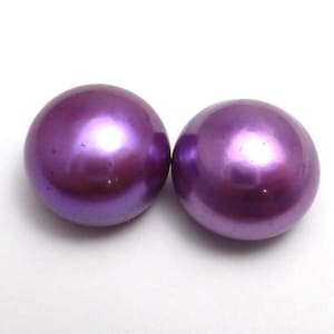 11mm Purple Fresh Water Cultured Pearls One Pair Two stones Natural half Drilled Cabochon round Button Shape Grape for Earrings Elegant