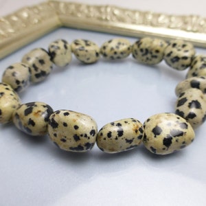 Bracelet Dalmatian Jasper Beads Beaded Natural Stretchy One Size Fits Most Hand Made Lisajoy Sachs CIJ EtsyCij Christmasinjuly