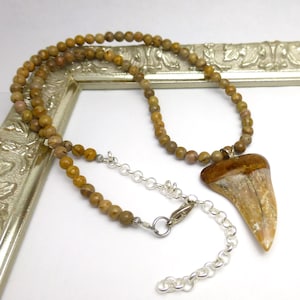 Shark Tooth Necklace Unisex Mens Jewelry Pendant Fossil Summer Vacation Gift for Fathers Day For Him