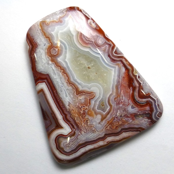 Crazy Lace Agate Cabochon Large Modified Rectangle Designer Handmade Cut Mexican Lapidary Earthtone Red Burgundy Cream White Laughter Stone