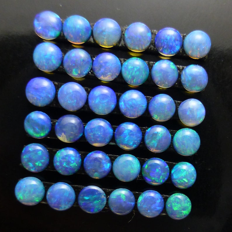 Lightning Ridge Black Opal 3mm ONE Calibrated Cabochon Round Solid BlueGreen Australian Boulder Jelly Stacking Rings Ring Jewelry Repair