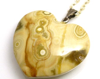 Ocean Jasper Heart Focal Bead Pendant Hand Cut Designer One of a Kind Cream Black Poppy LARGE With Bail for Stringing Necklace Jewelry