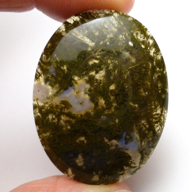 Moss Agate Cabochon Large Handmade Lisajoy Sachs Design Green Dendrites Quartz One of a Kind Unique Designer Jewelry Lapidary Designer Style