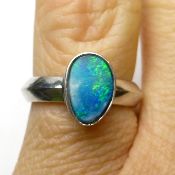 Bague En Argent Massif 925 Avec Opale Bleue Naturelle 21.5x17 Mm - Taille 55 - Création Maison Made In France