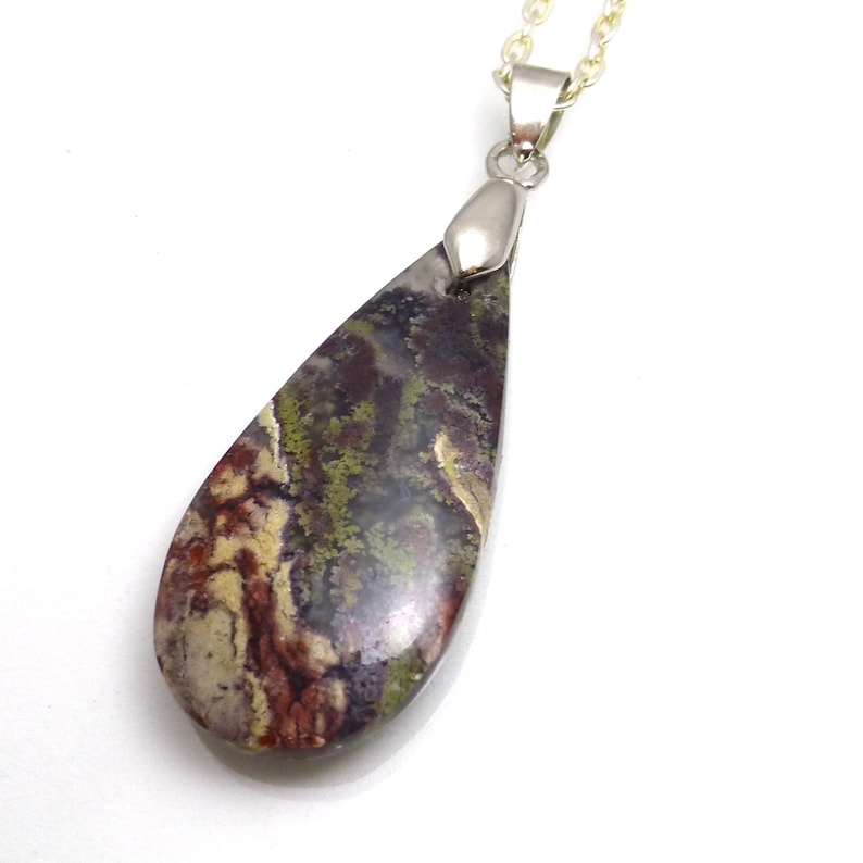 Moss Agate Bead Pendant with Titanium bail Front Drilled Focal Rare Red and Green Dendrites Quartz Transparent Focal Unique One of a Kind
