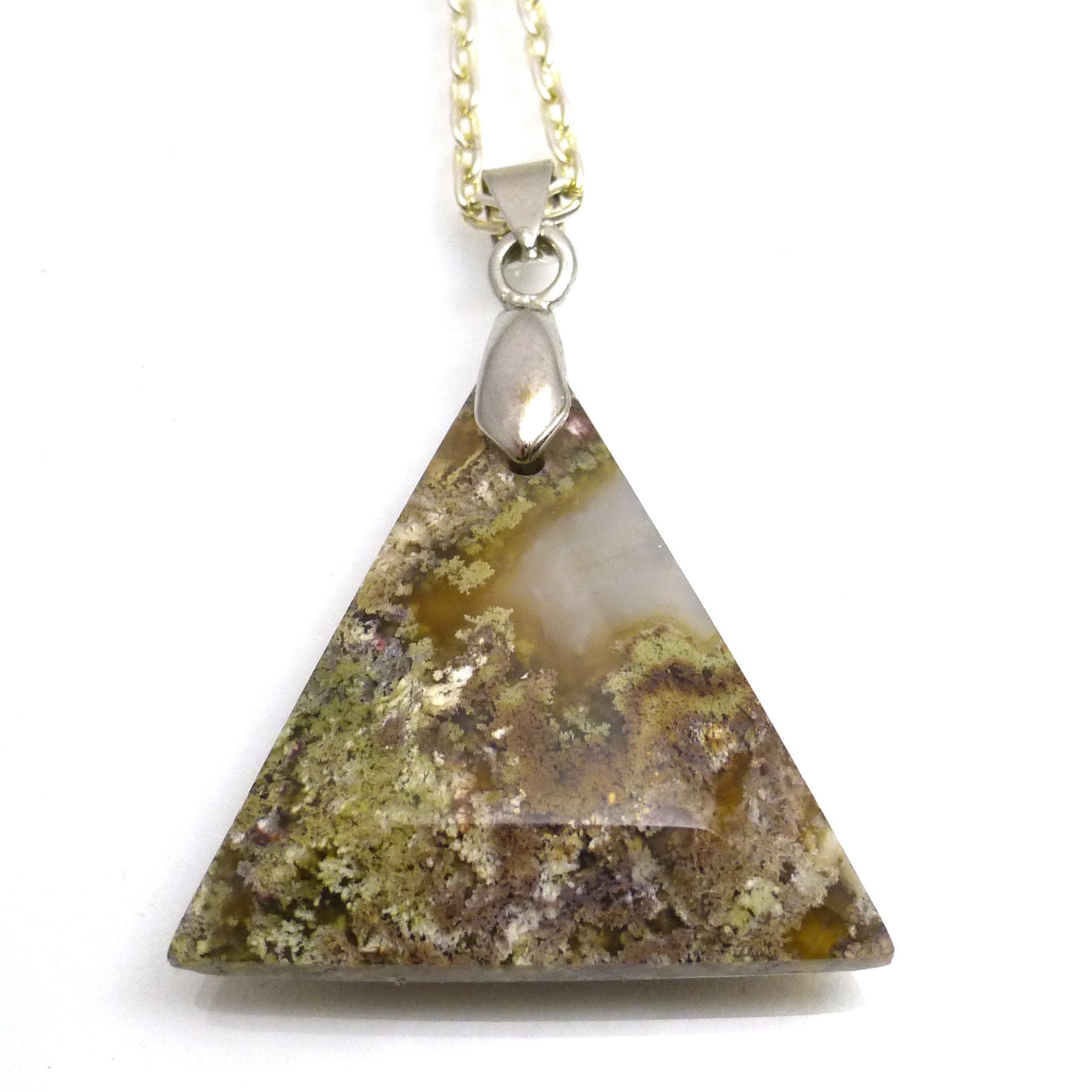 チタンベイル付きモスアゲートビーズペンダント、フロントドリル