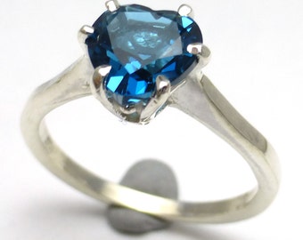 Swiss Blue Topaz Heart Ring Size 7 Handmade Lisajoy Sachs Valentines Day Christmas Gift Love Fantasy Fashion