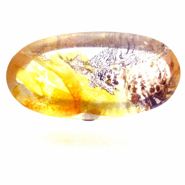 28.565 Carats Dendritic Quartz Cabochon Branch Tree Oval Ring Stone Translucent Clear One of a Kind Rare Designer Orange Clear Black Yellow