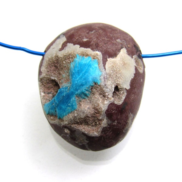 52.45 Carats Cavansite Bead Pentagonite Crystal Druzy Focal Pendant Jewelry Necklace Stringing Beadwork Unique Unusual RARE New Gemstone