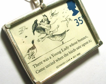 Postage Stamp Silver Pendant London Edward Lear - Preserved in Glass - Ready for Stringing or Making into Jewelry One of a Kind Handmade