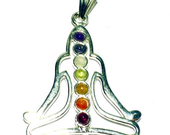 Chakra Pendant Bead Zen Yoga Seated Pose Meditation Amethyst Iolite Moonstone Peridot Citrine Garnet Fire Opal