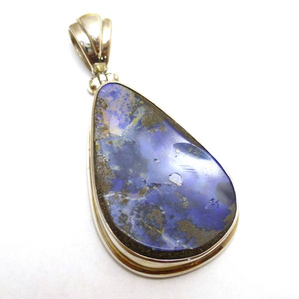 Boulder Opal Pendant Sterling Silver 925 Australian Opal Coober Pedy One of a Kind October Birthstone Birthday Gift Necklace Handmade