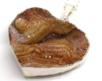 Druzy Herz Anhänger Bead Achat Sterling Silber Galvanisieren Electroform Freeform Chalcedon Valentine Love LARGE