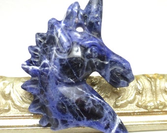 58.635 Carats Unicorn Bead Carving Solid Sodalite Blue Amazing Quality One of a Kind Vintage Rare Handmade