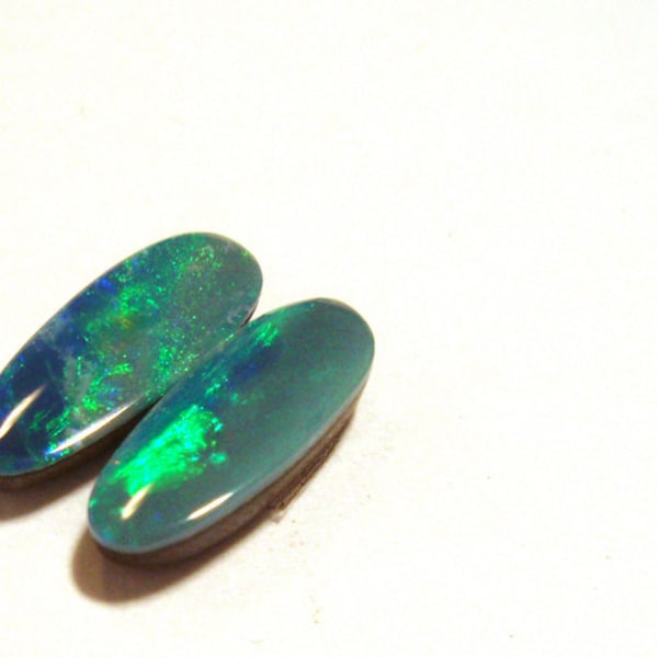 Pair - Pretty Australian Boulder Opal Cabochons  - AA Quality Caribbean Aqua Blues - two pieces for earrings