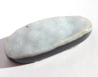 38.930 Carats White on Black Druzy Quartz on Agate Focal Designer Natural Large Elongated Oval One of a Kind Unique White Crystals