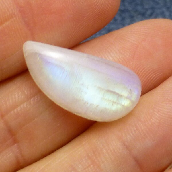 12.025 Carats Rainbow Moonstone Cabochon Tear Drop Pear Blue Schiller Reflective Translucent Jewelry Designer Hand Made One of a Kind Rare