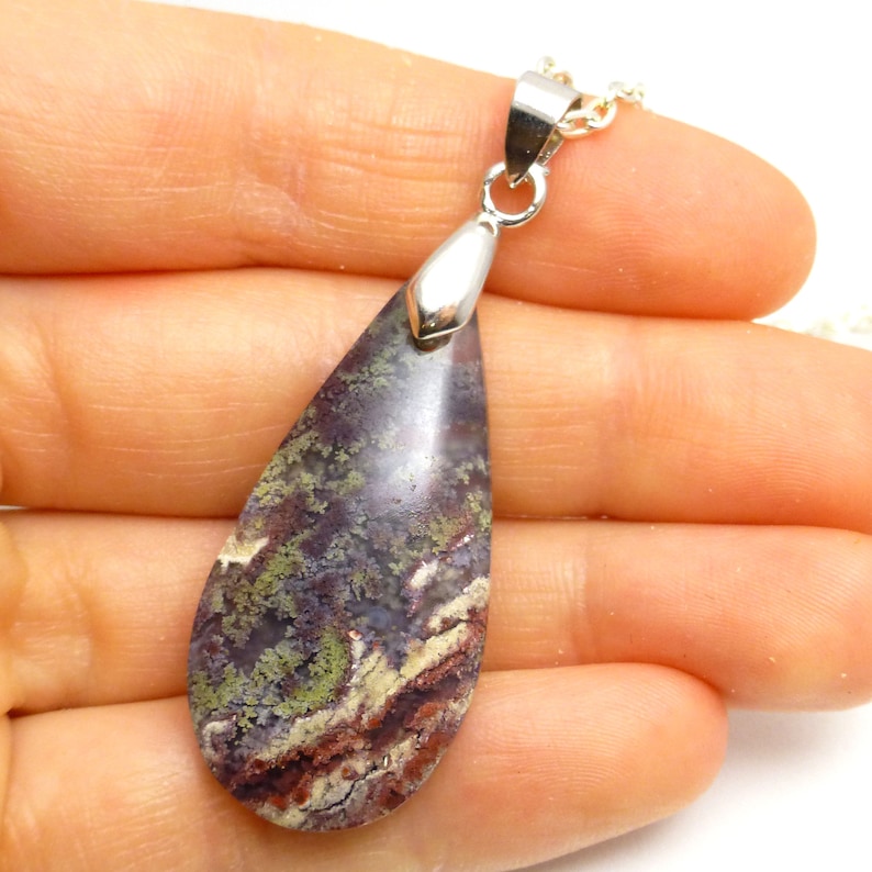 Moss Agate Bead Pendant with Titanium bail Front Drilled Focal Rare Red and Green Dendrites Quartz Transparent Focal Unique One of a Kind