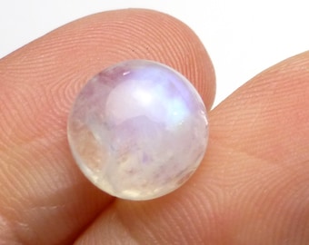 3.5 Carats 10mm Round Rainbow Moonstone Cabochon Reflective Blue Perfect Stacking Rings Ring Translucent Cats Eye Flashing Schiller Rare