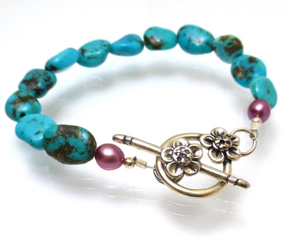 ターコイズブレスレット サイズ 7.25 インチ ビーズ ナチュラル