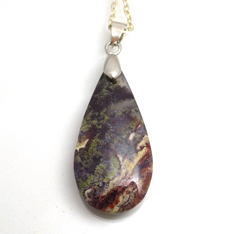 Moss Agate Bead Pendant with Titanium bail Front Drilled Focal Rare Red and Green Dendrites Quartz Transparent Focal Unique One of a Kind