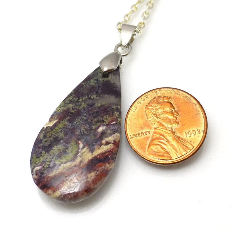 Moss Agate Bead Pendant with Titanium bail Front Drilled Focal Rare Red and Green Dendrites Quartz Transparent Focal Unique One of a Kind