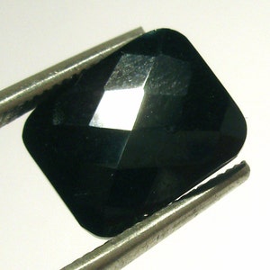7.435 Carats Black Spinel Loose Gemstone Large Engagement Ring Stone Hand cut Diamond Checkerboard 12mm x 10mm Large Gothic Goth Handmade